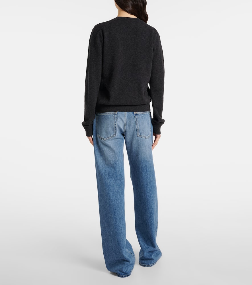 The Row Isadora V-neck Cashmere Sweater With Ribbed Cuffs In Grey