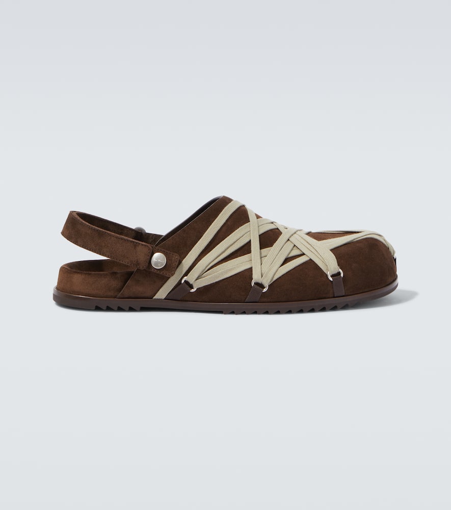 Rick Owens Strap Mule Crisscross Rubber Suede Sandals In Brown