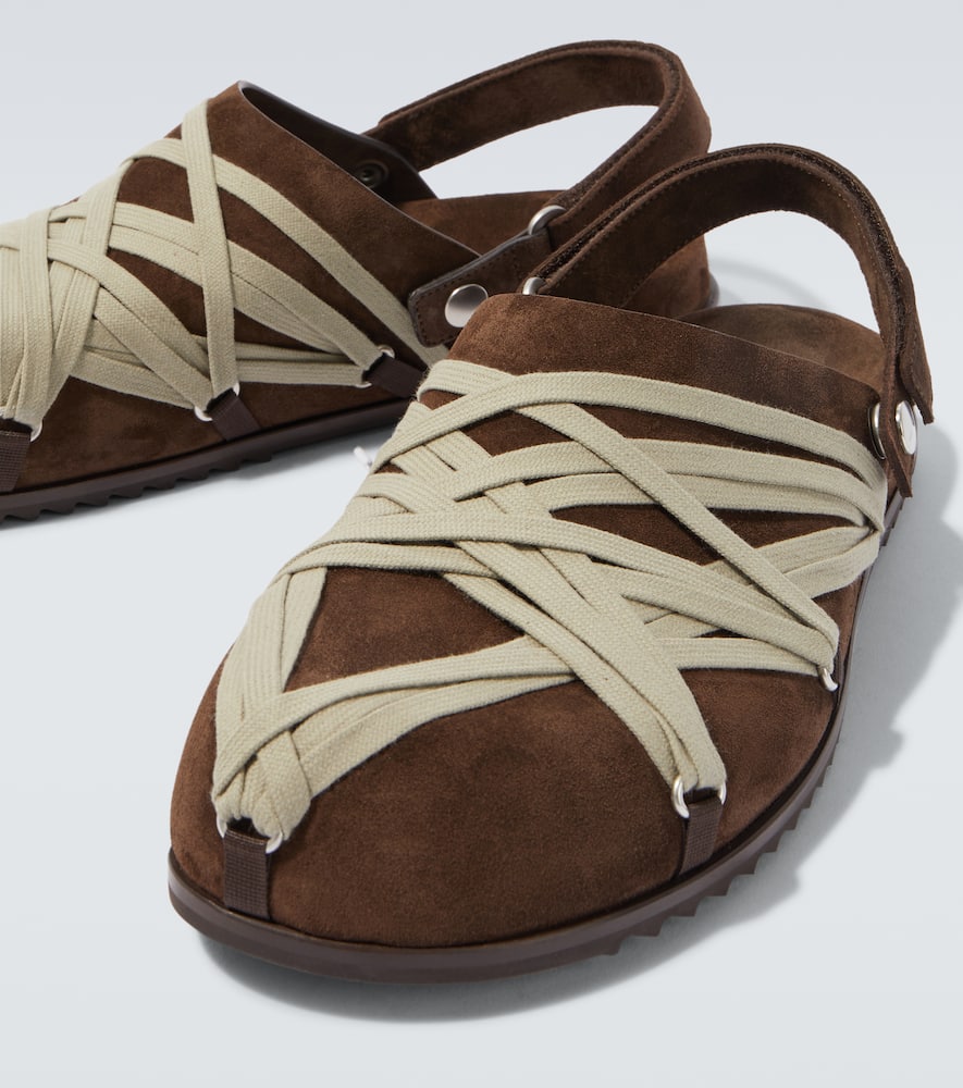 Rick Owens Strap Mule Crisscross Rubber Suede Sandals In Brown