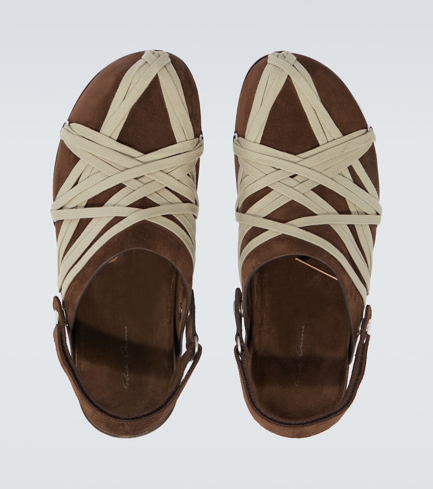 Rick Owens Strap Mule Crisscross Rubber Suede Sandals In Brown