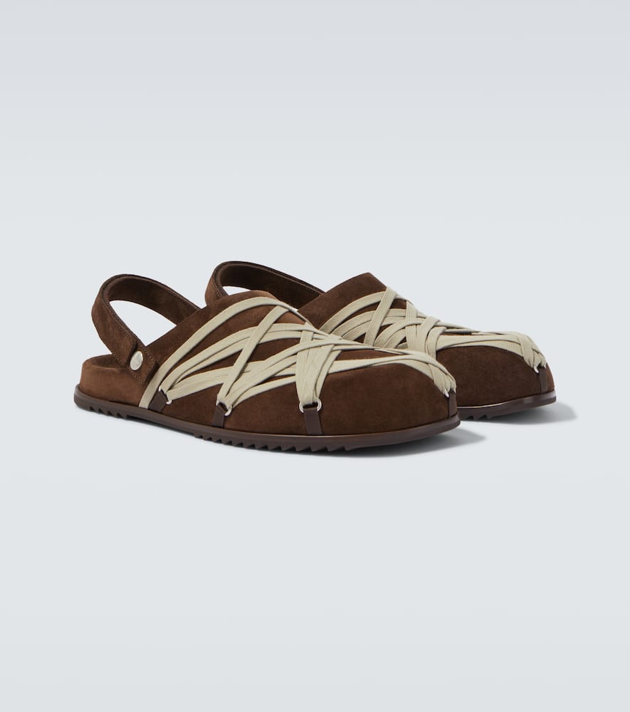 Rick Owens Strap Mule Crisscross Rubber Suede Sandals In Brown