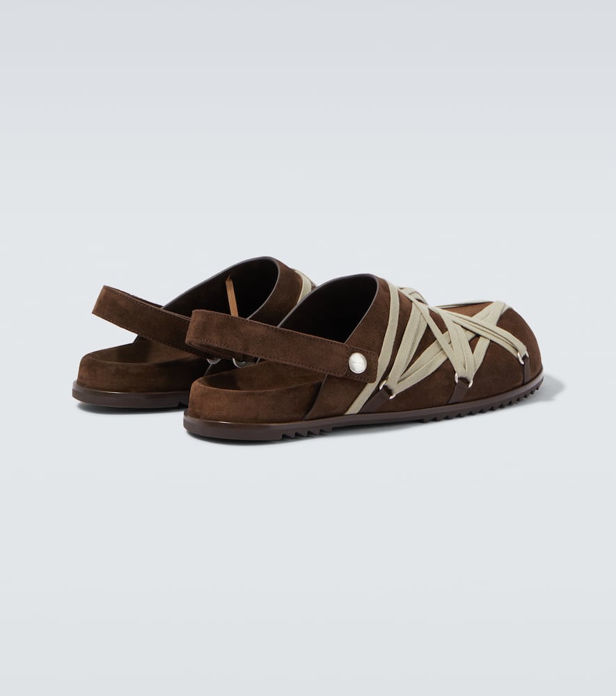 Rick Owens Strap Mule Crisscross Rubber Suede Sandals In Brown