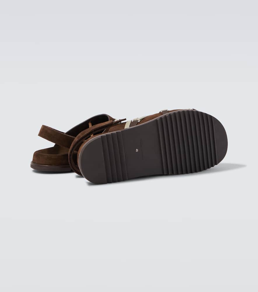 Rick Owens Strap Mule Crisscross Rubber Suede Sandals In Brown