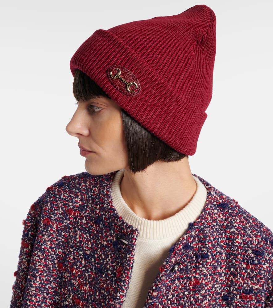 Gucci Horsebit Ribbed-knit Wool Beanie In Burgundy