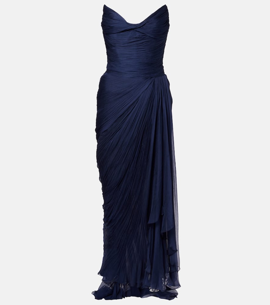 Maria Lucia Hohan Heidi Ruched Silk Corset Gown In Blue