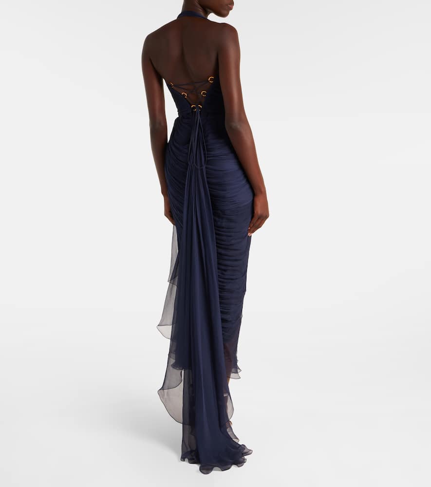 Maria Lucia Hohan Heidi Ruched Silk Corset Gown In Blue