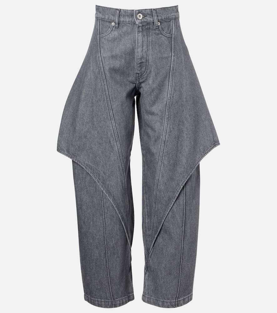 Jw Anderson Mens Light Grey Cropped Sculptural Denim Jeans In Gray