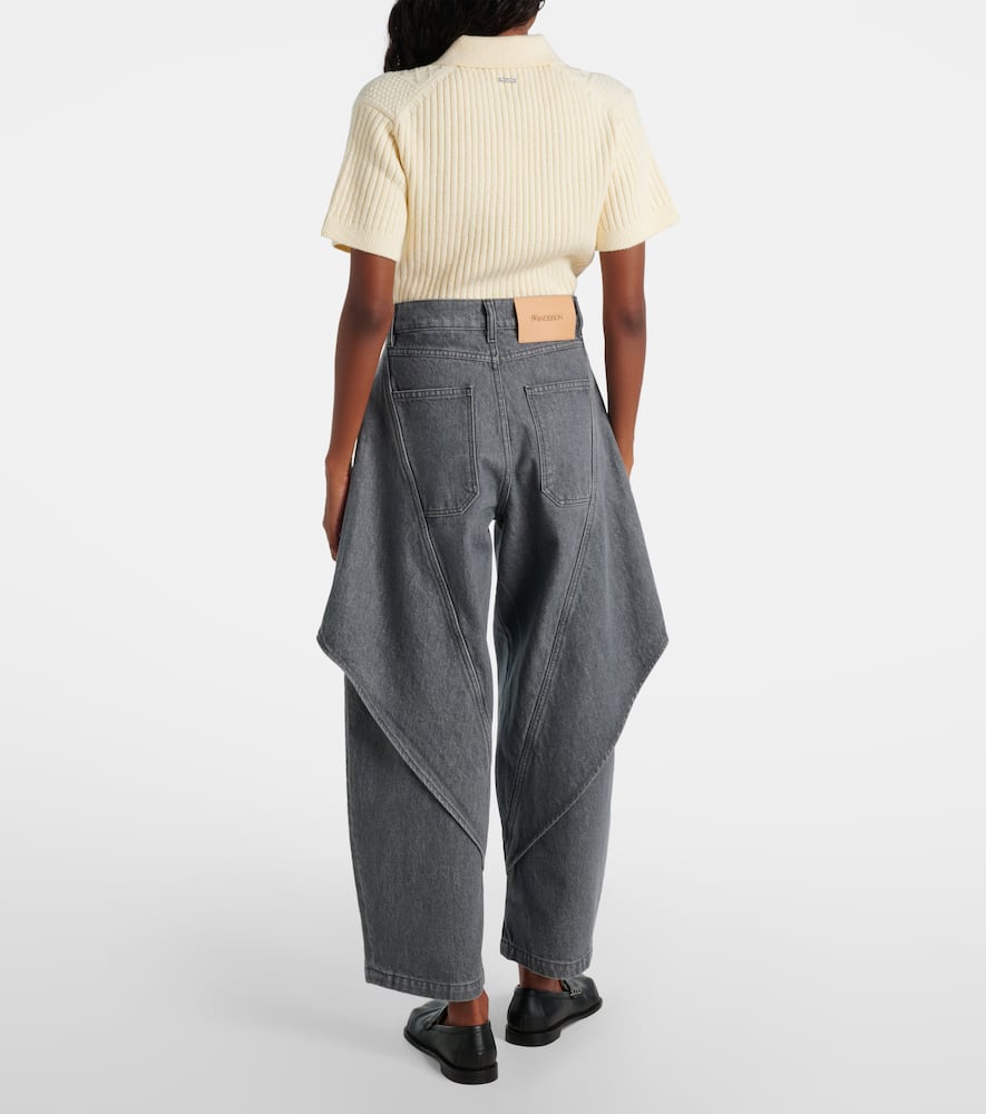 Jw Anderson Mens Light Grey Cropped Sculptural Denim Jeans In Gray