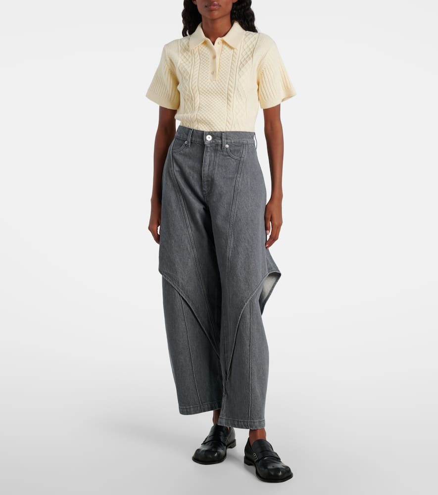 Jw Anderson Mens Light Grey Cropped Sculptural Denim Jeans In Gray