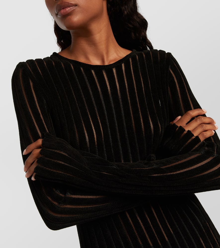 Blumarine Knit Faux Fur-trimmed Midi Dress In Black