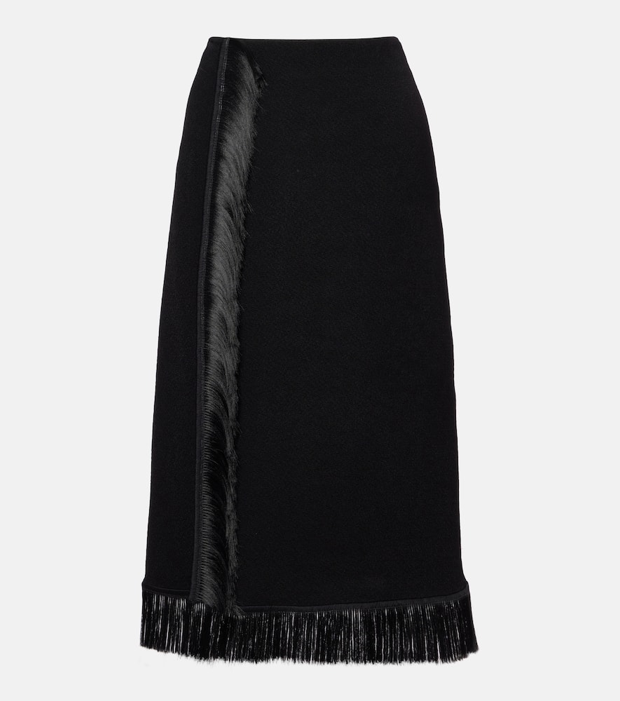 Jil Sander Fringed Midi Skirt In Black