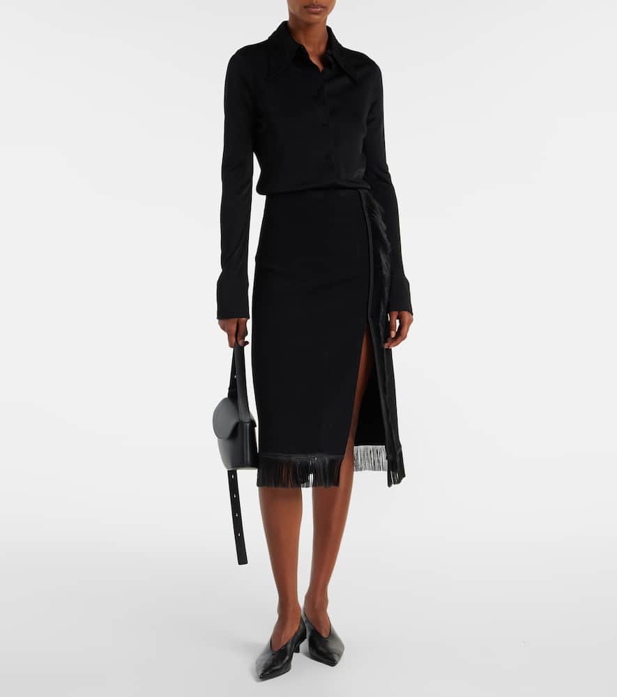 Jil Sander Fringed Midi Skirt In Black
