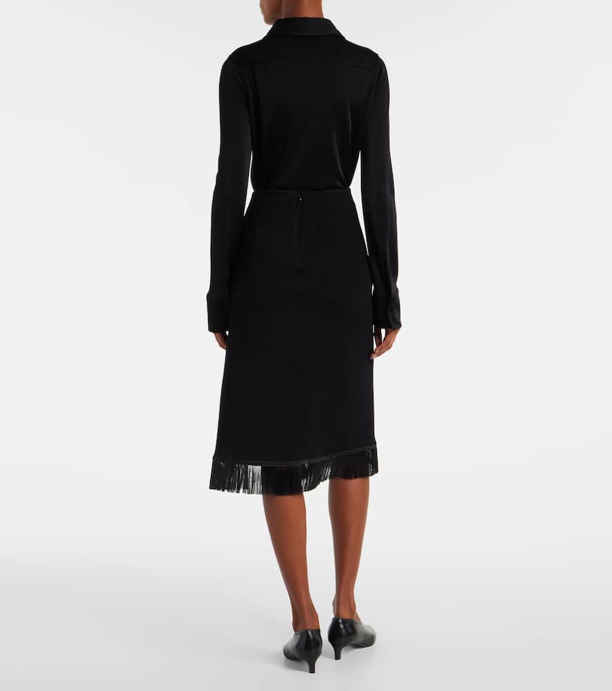 Jil Sander Fringed Midi Skirt In Black