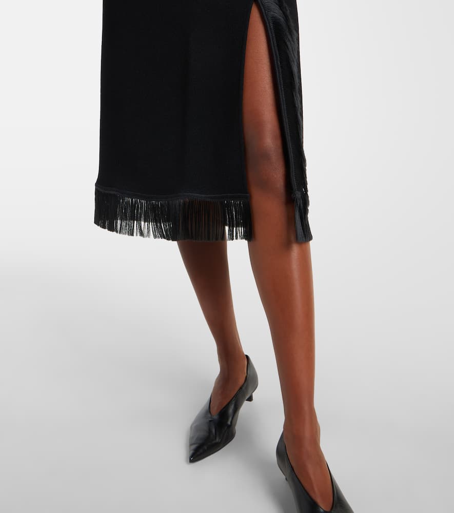 Jil Sander Fringed Midi Skirt In Black