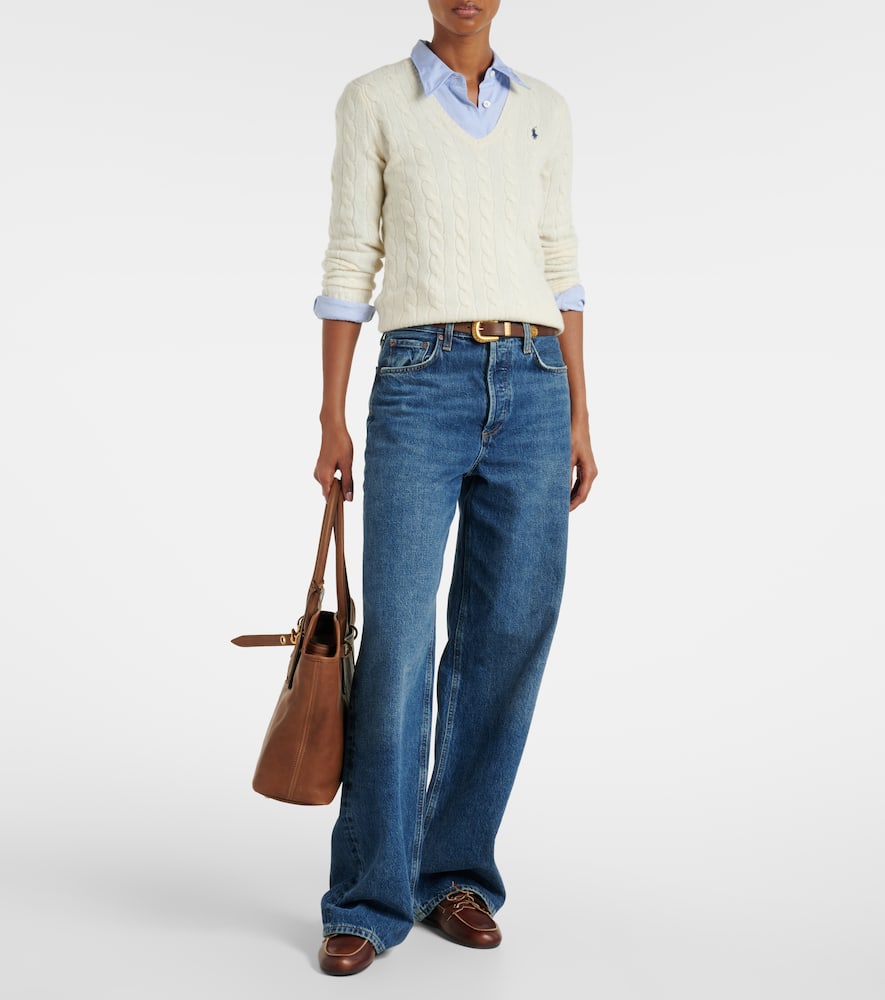 Polo Ralph Lauren Cable-knit Wool-cashmere Blend Turtleneck Sweater In White