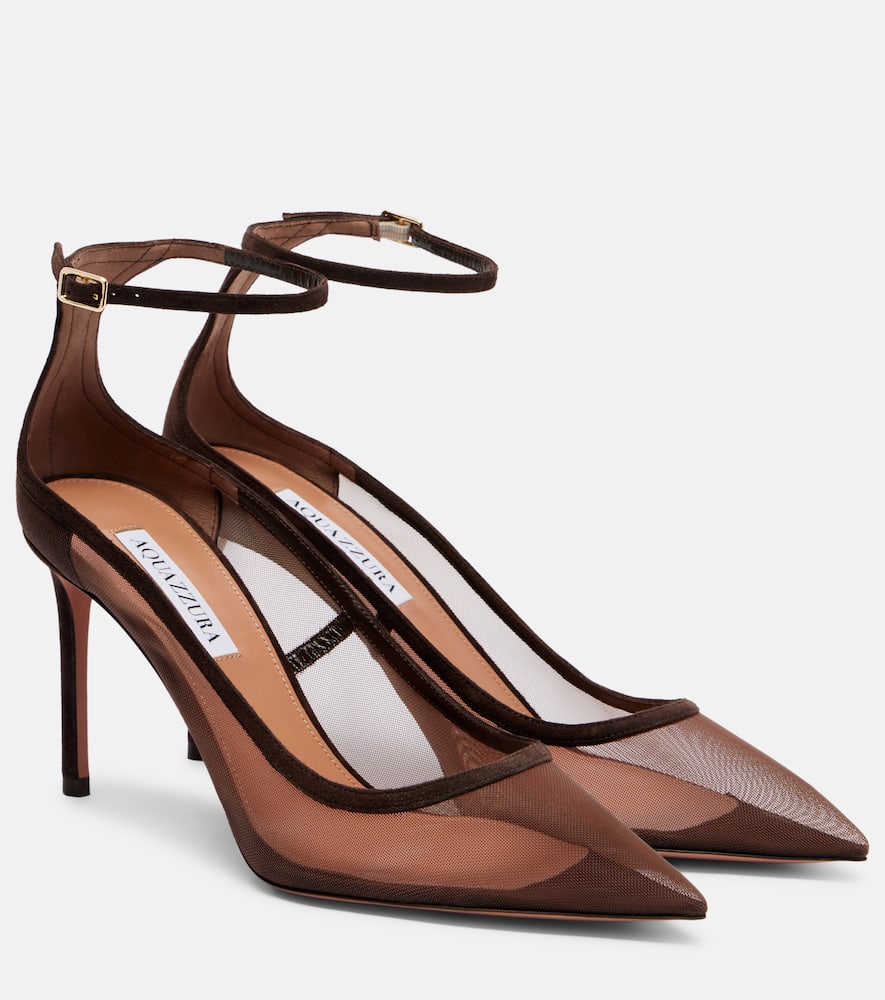 Love Affair 85 suede-trimmed mesh pumps