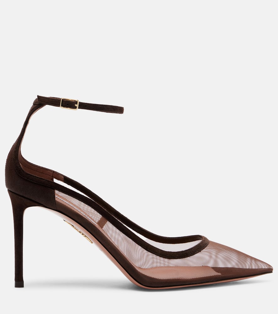 Aquazzura Womens Love Affair 80 Mesh And Suede Courts Brown Eur 39.5 / 6.5 Uk In Brown