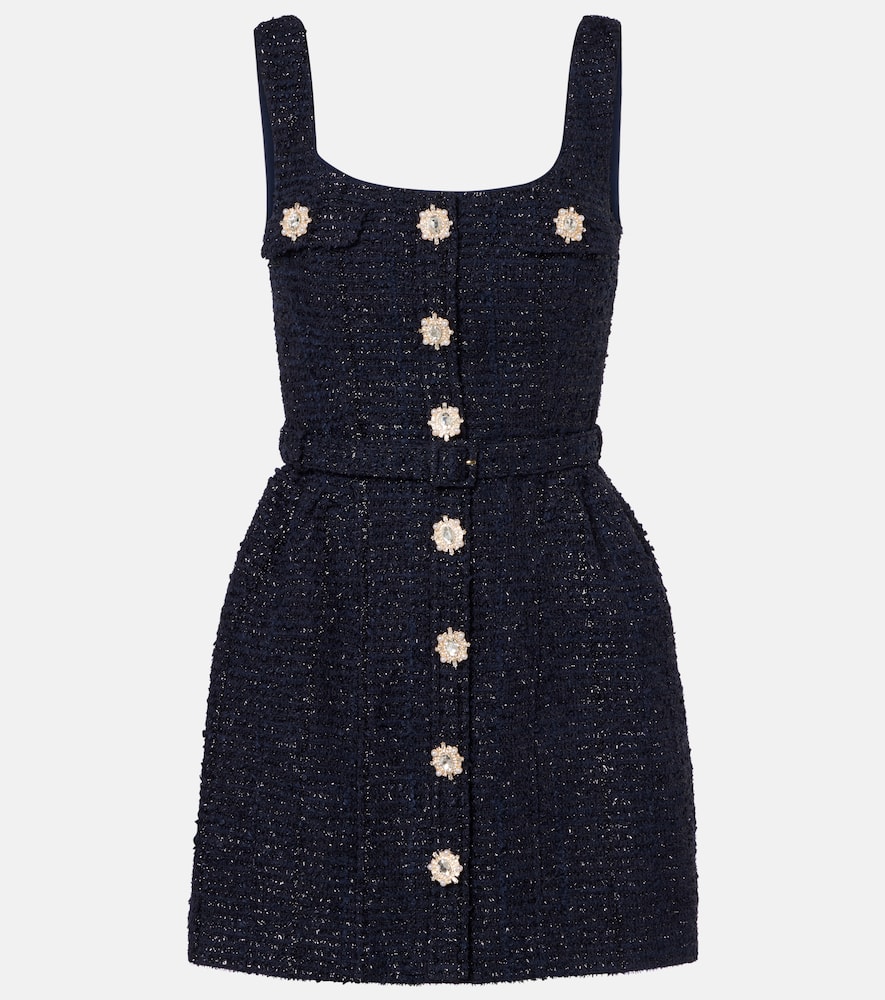 Self-portrait Belted Bouclé Minidress In Blue