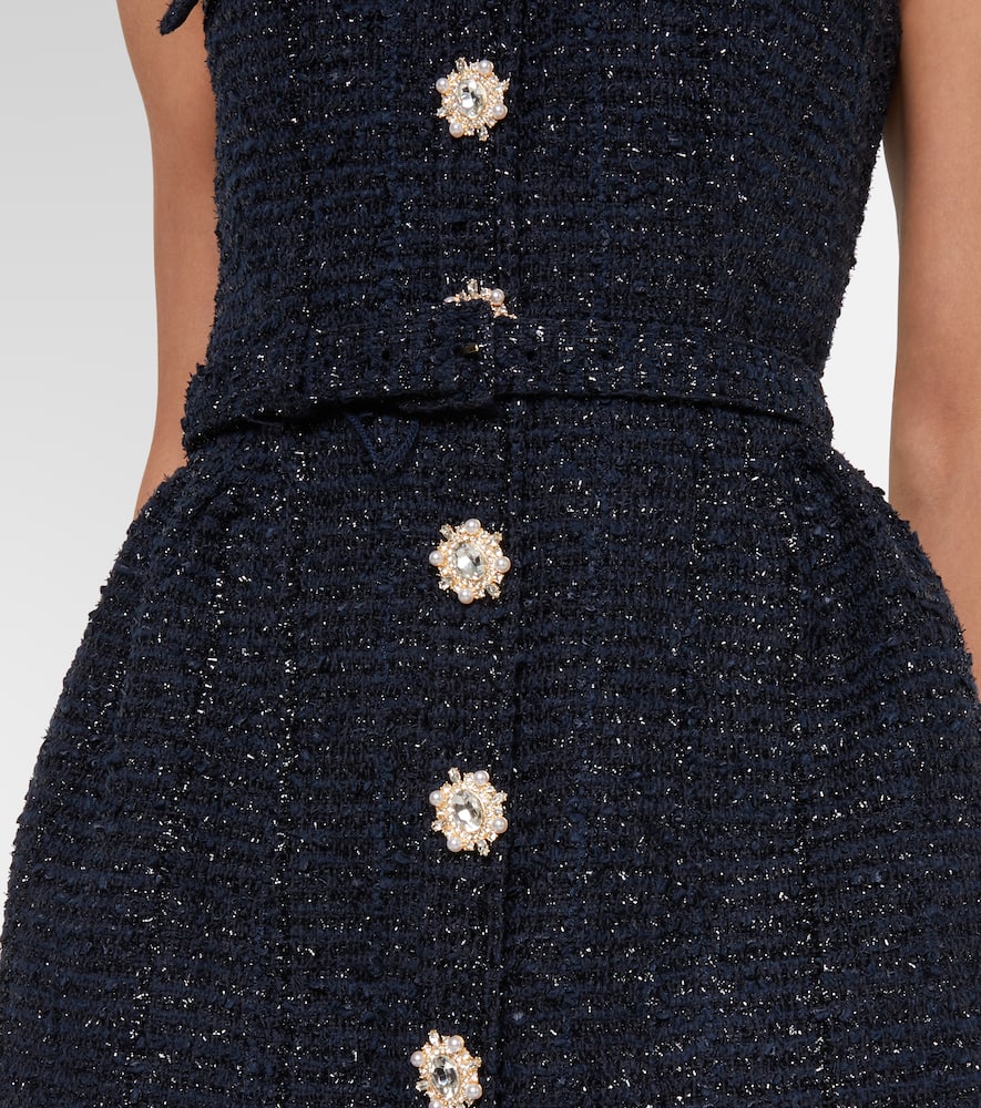 Self-portrait Belted Bouclé Minidress In Blue