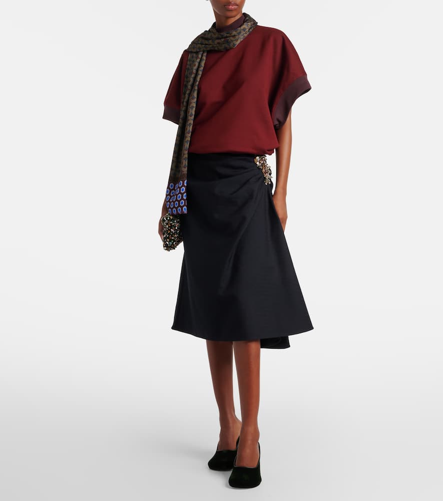 Dries Van Noten Embellished Draped Wool Midi Skirt In Blue