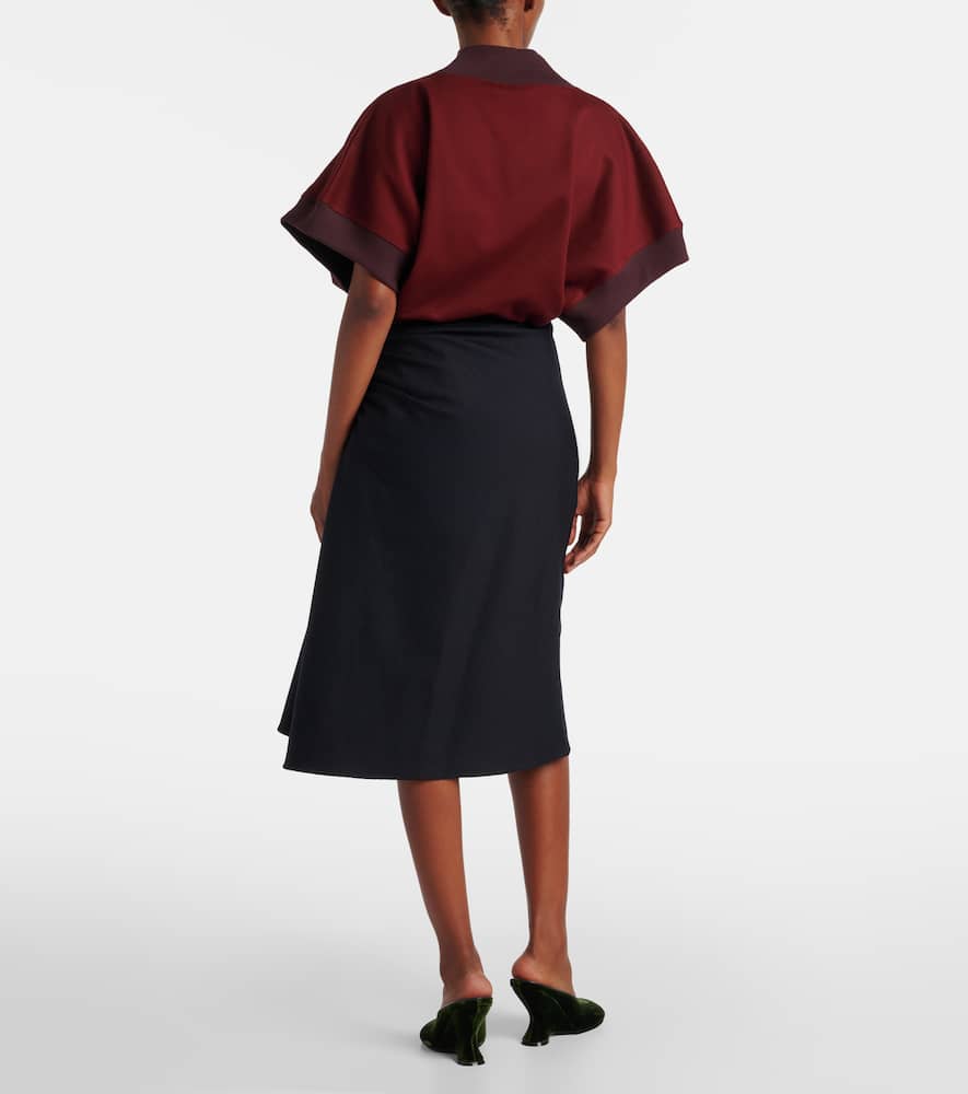 Dries Van Noten Embellished Draped Wool Midi Skirt In Blue