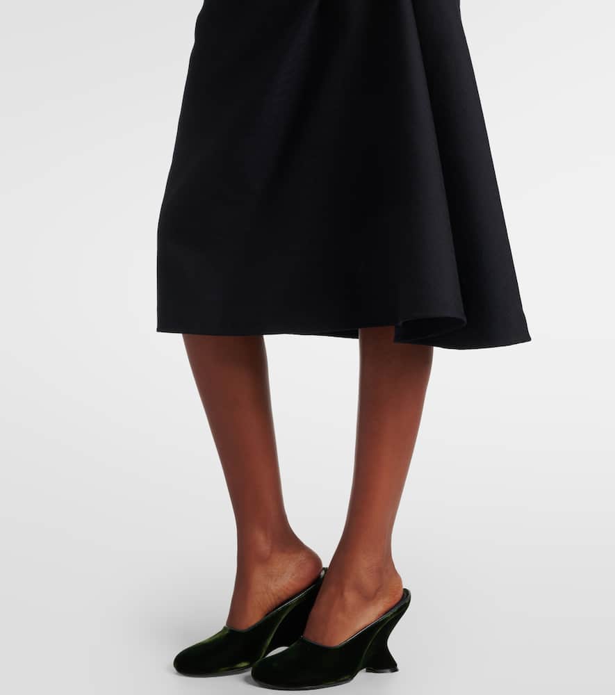 Dries Van Noten Embellished Draped Wool Midi Skirt In Blue