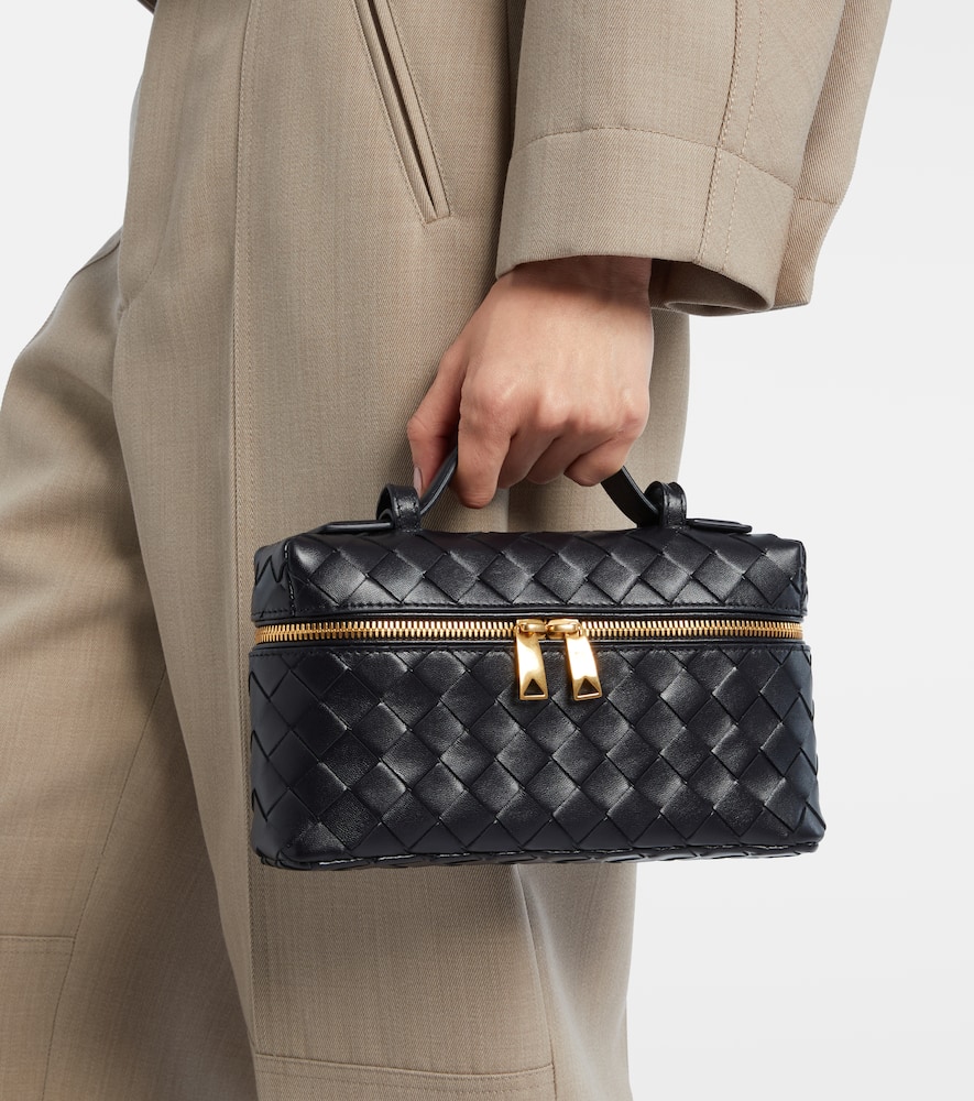 Bottega Veneta Women Bang Bang Leather Vanity Case With Intrecciato Motif In Black