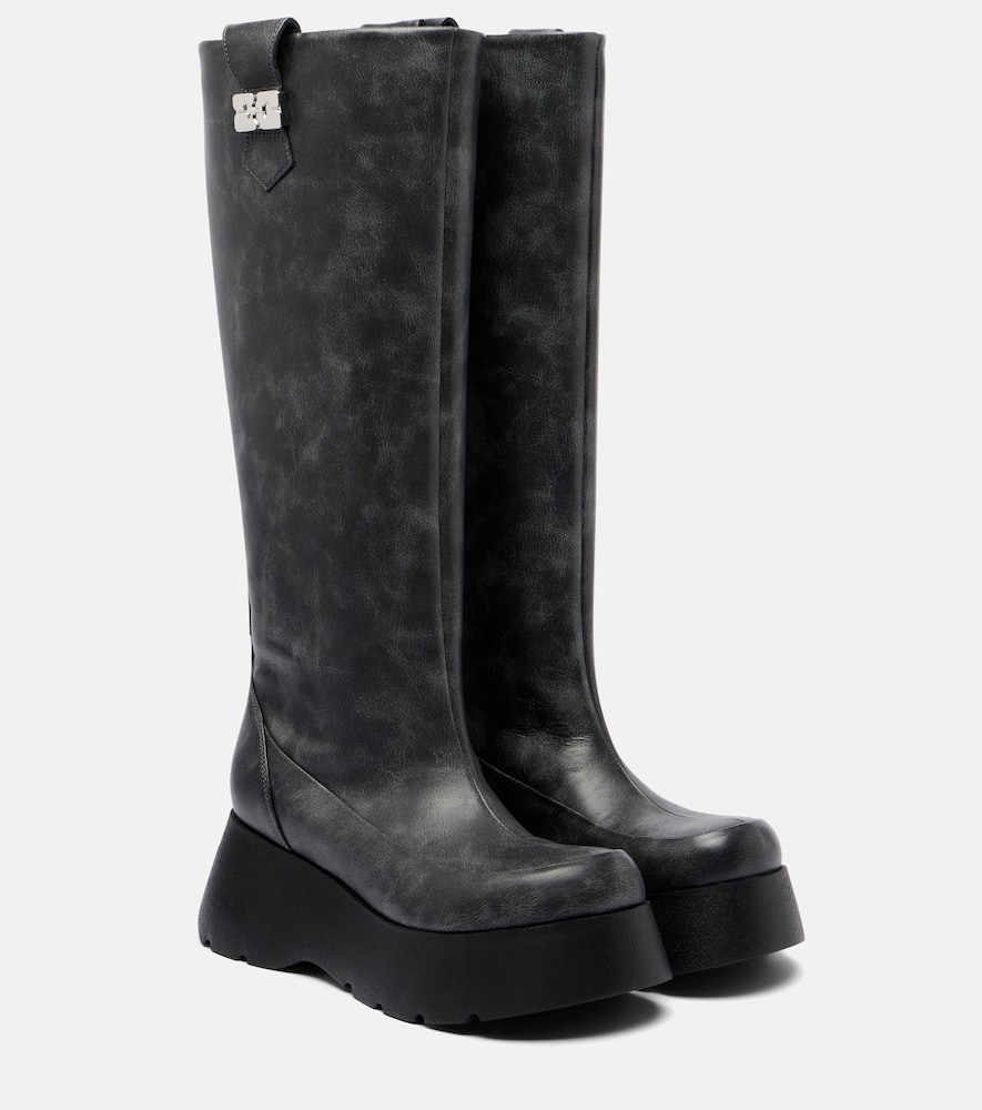 Ganni Kat Platform Knee-high Boots In Black