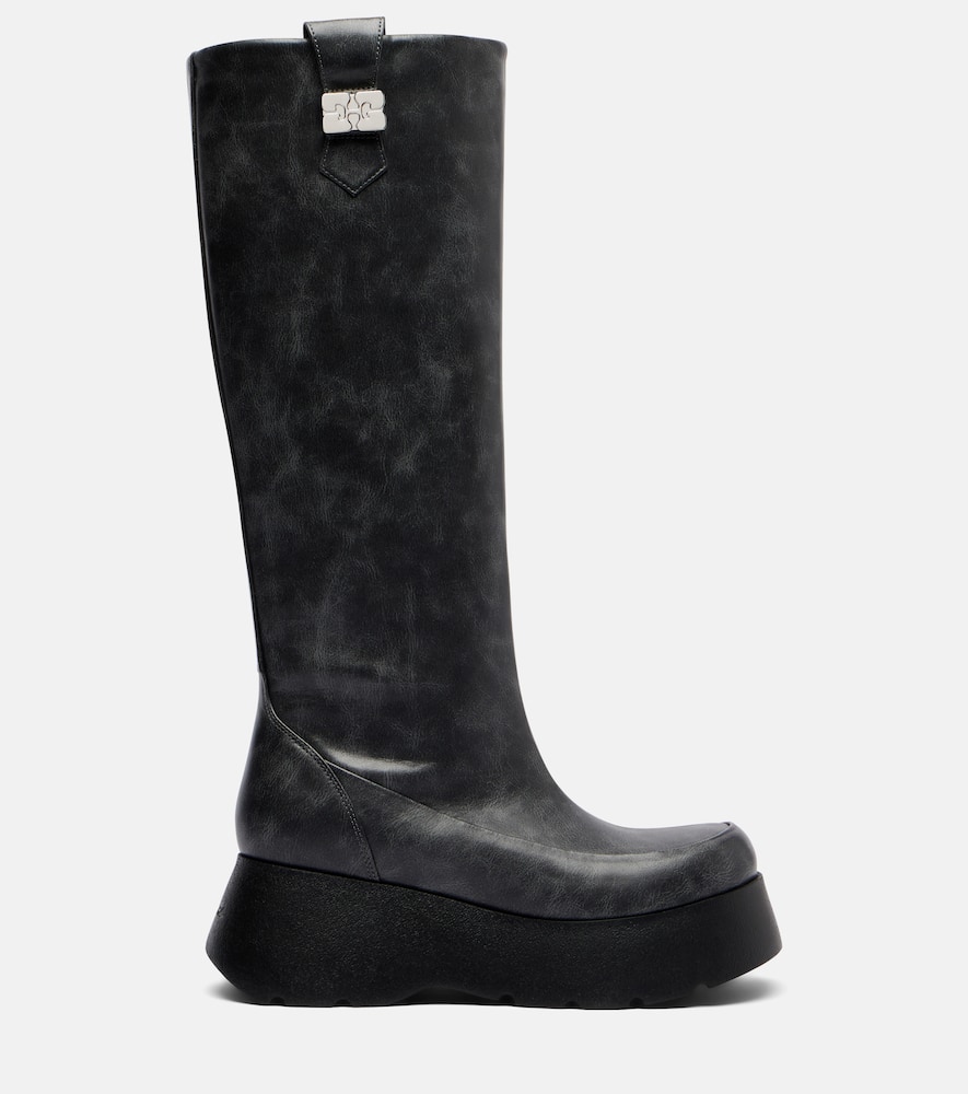 Ganni Kat Platform Knee-high Boots In Black