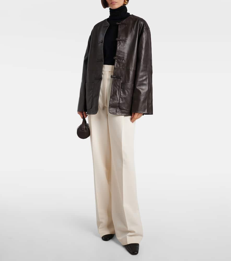 Rohe Mandarin Leather Jacket In Brown