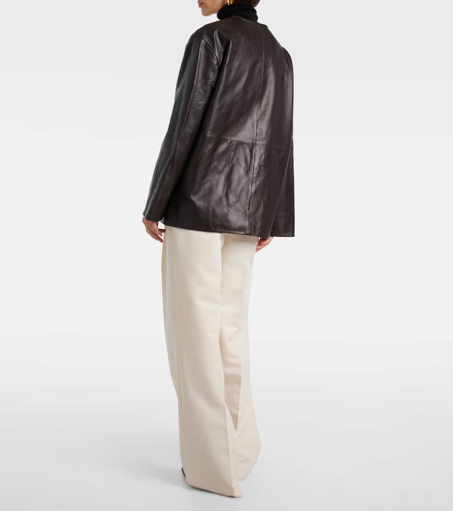Rohe Mandarin Leather Jacket In Brown