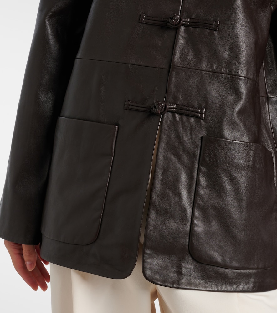 Rohe Mandarin Leather Jacket In Brown