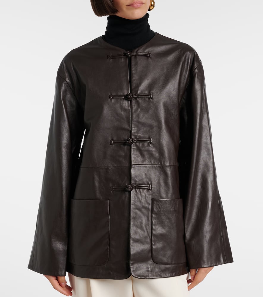 Rohe Mandarin Leather Jacket In Brown
