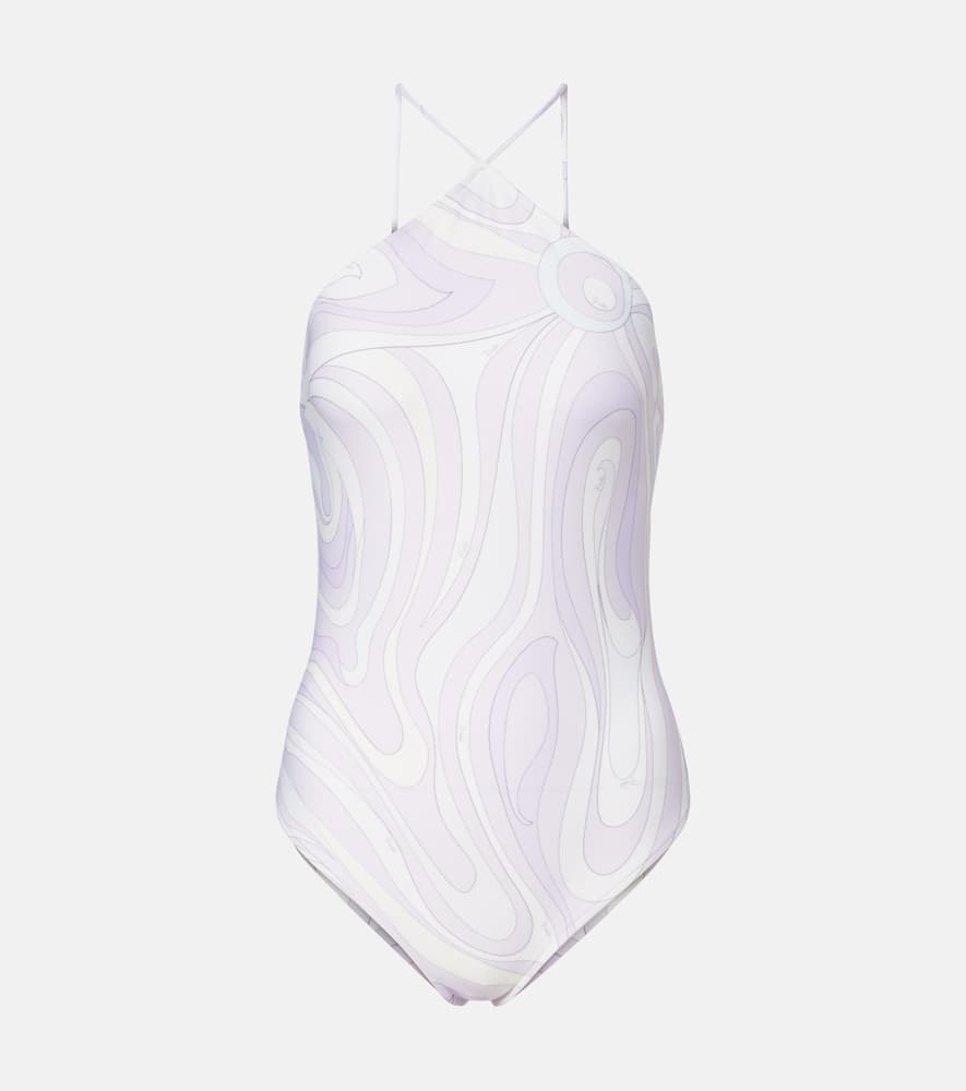 Pucci Marmo Halterneck Swimsuit In Purple