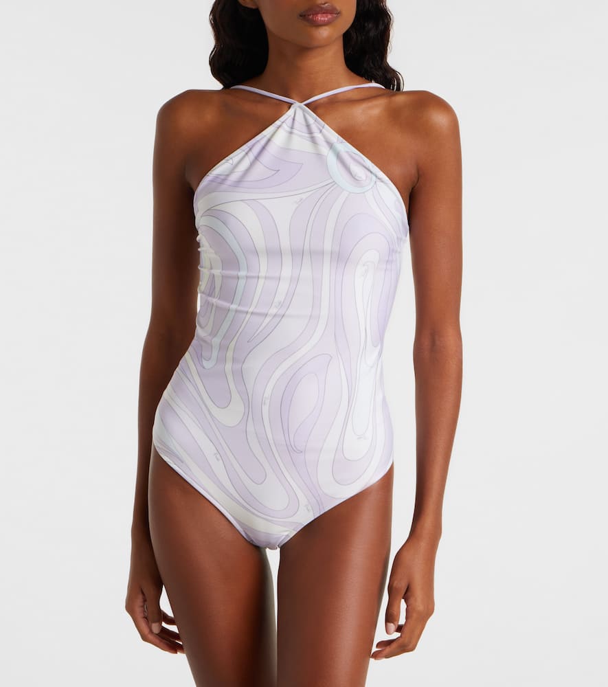 Pucci Marmo Halterneck Swimsuit In Purple