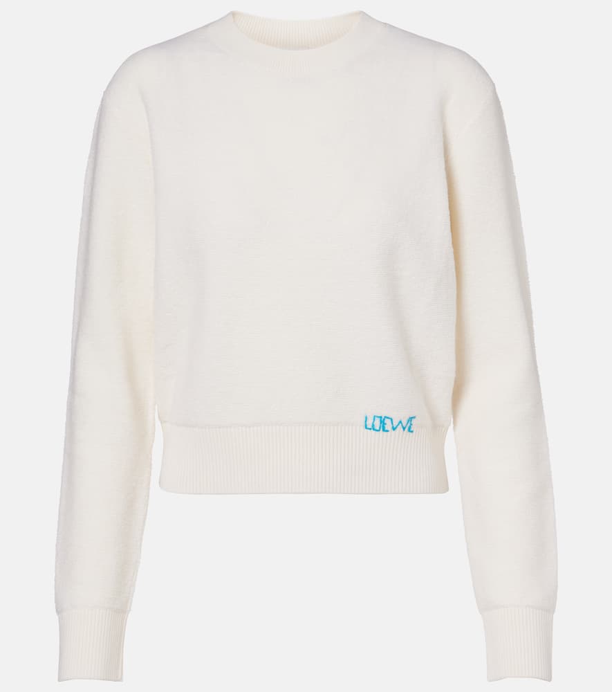 Loewe Logo Embroidered Wool Sweater In Neutral