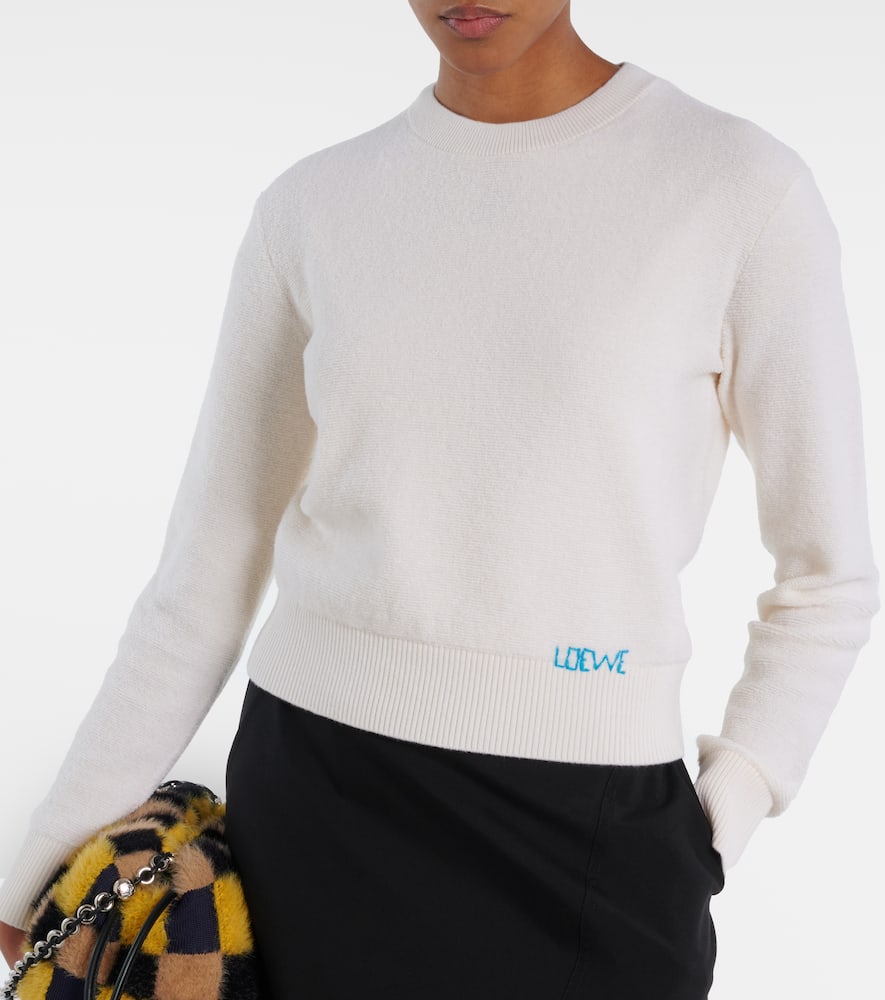 Loewe Logo Embroidered Wool Sweater In Neutral