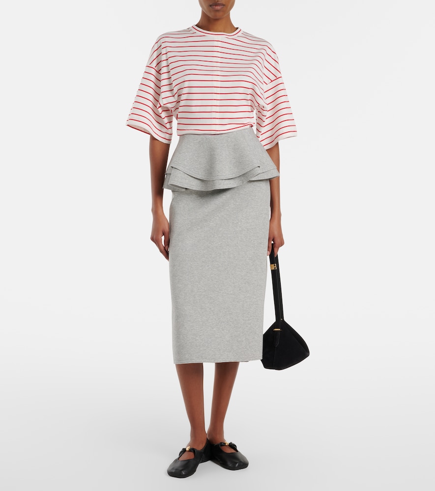 Plan C Ruffled cotton-blend midi skirt