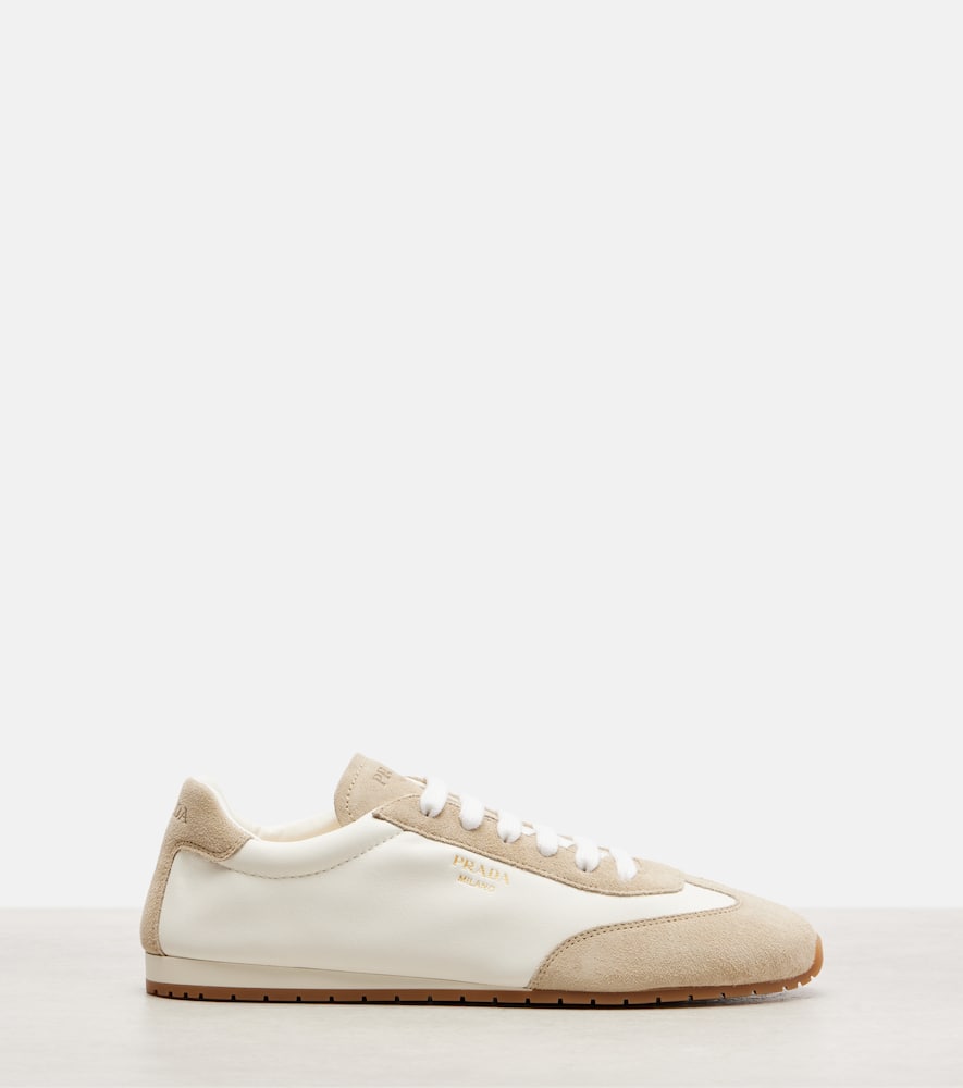Prada Suede-trimmed Leather Sneakers In White