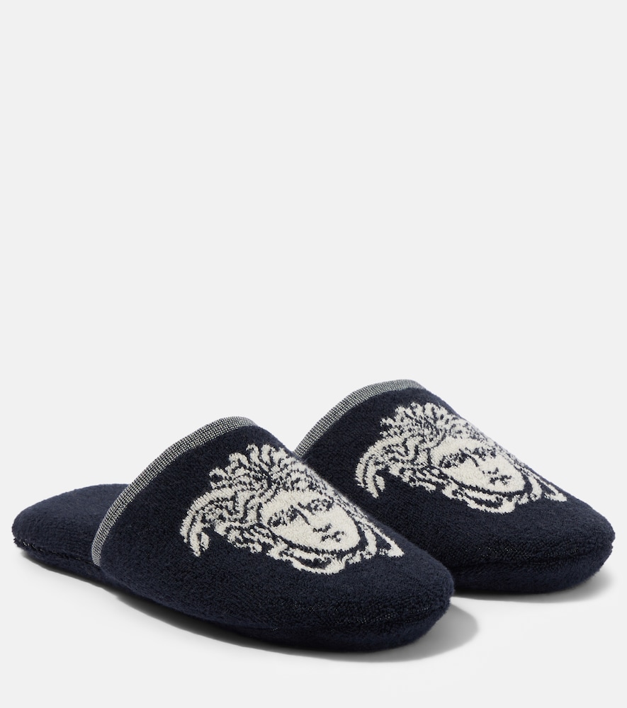 Versace Home Unisex Blue Medusa Cotton Terry Slippers - Mytheresa