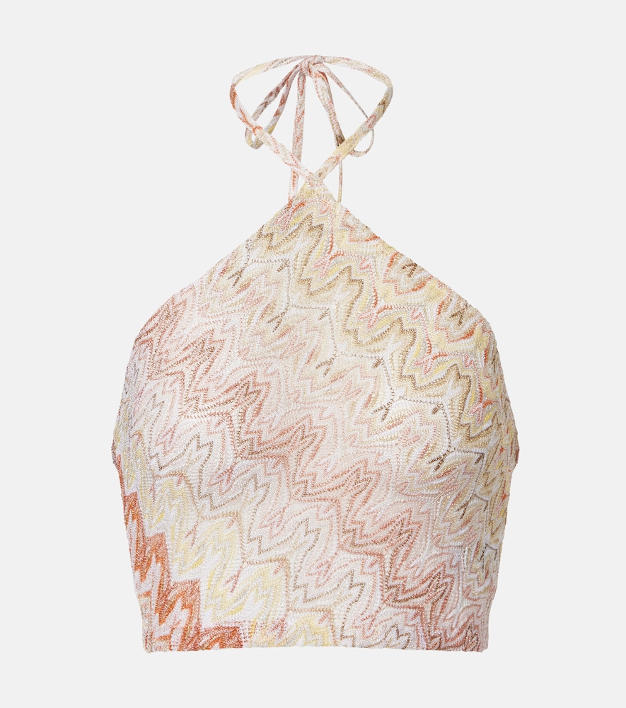 Missoni Zigzag halterneck lamé crop top