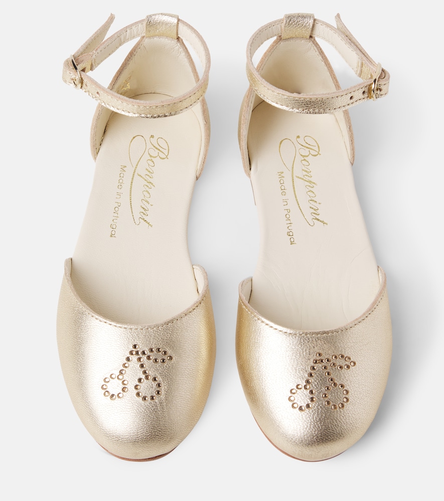  Bonpoint Bonpoint Felyne Metallic Leather Ballet Flats 