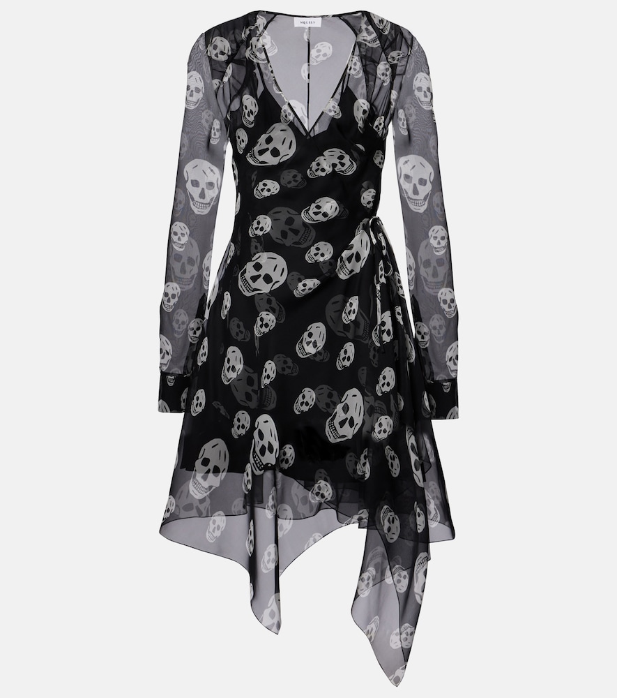 Wickelkleid Skull aus Seidenchiffon