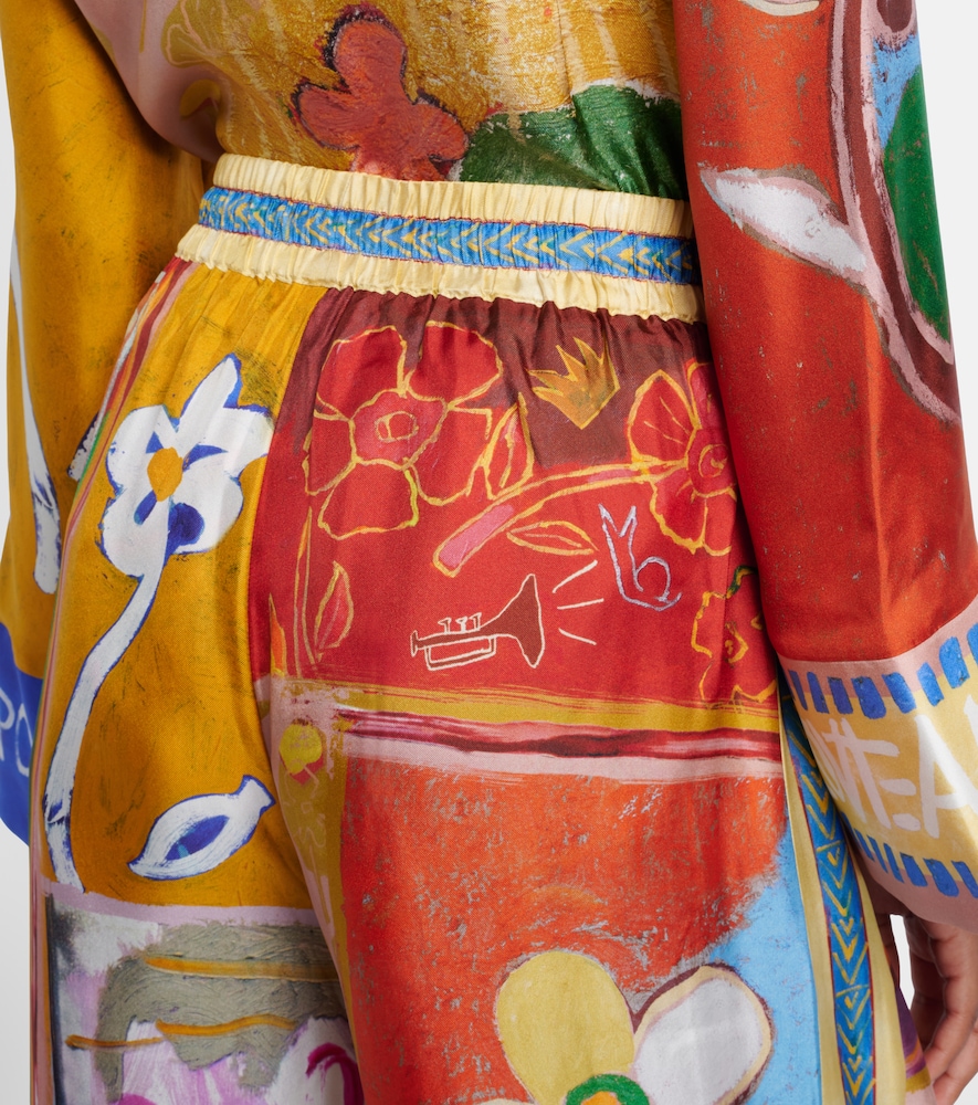 Alémais X Mlak Printed Silk Twill Wide-Leg Pants