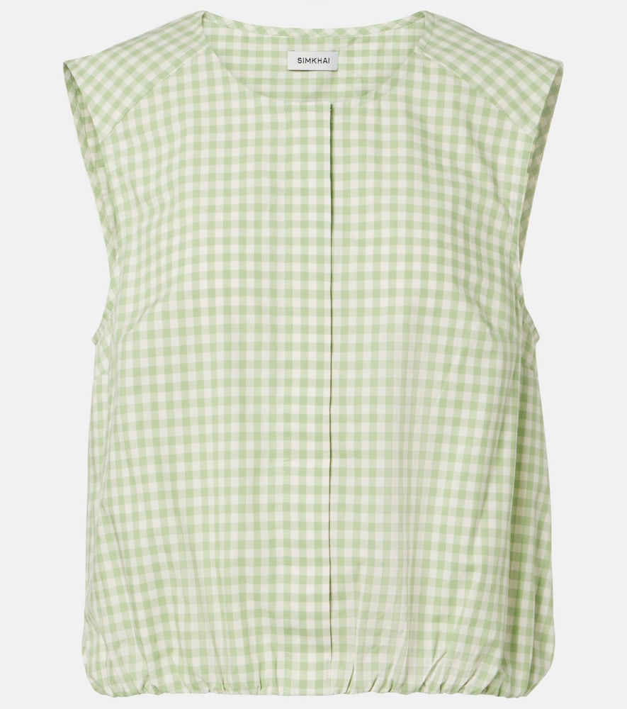 Simkhai Women's Green Gingham Cotton-Blend Top UK Size 12 - Mytheresa