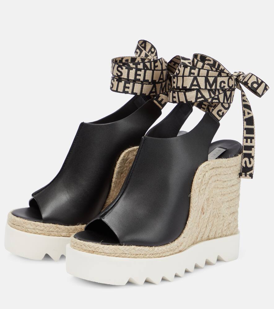 Shop Stella Mccartney Gaia Faux Leather Espadrille Sandals In Black