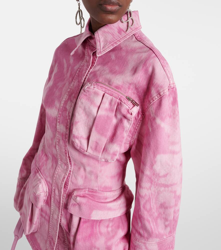Blumarine Camouflage Denim Cargo Jacket In Pink