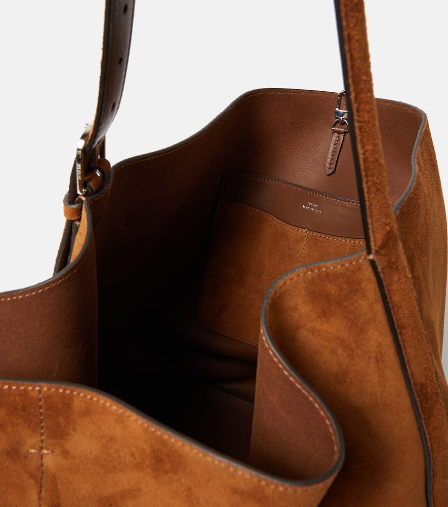 Shop Totême Belted Suede Tote Bag In Brown