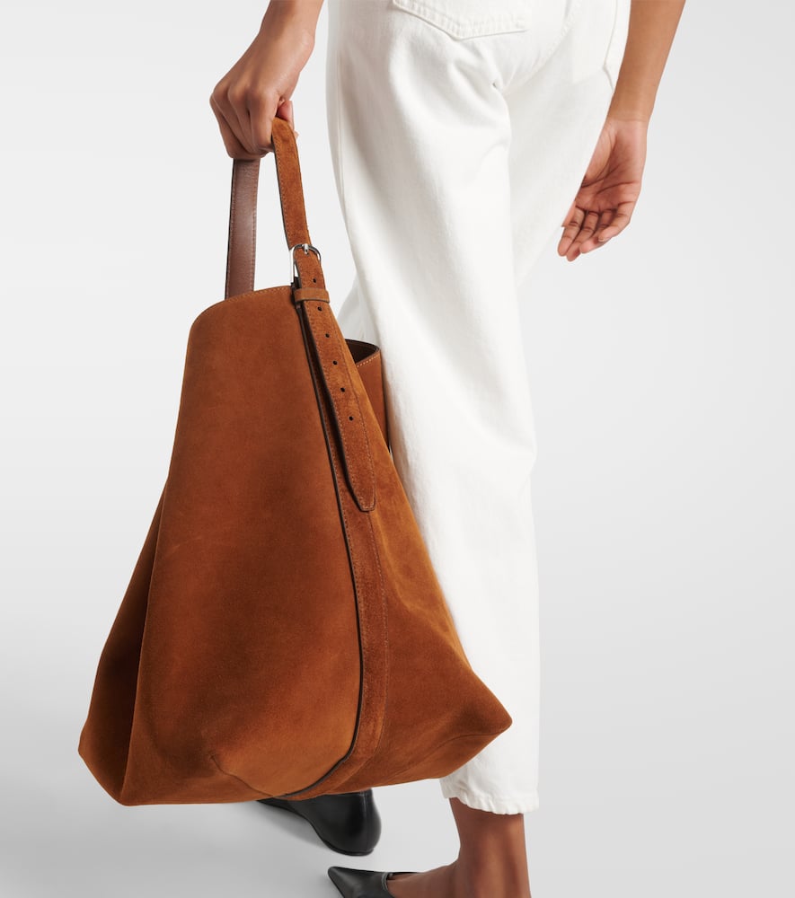 Shop Totême Belted Suede Tote Bag In Brown