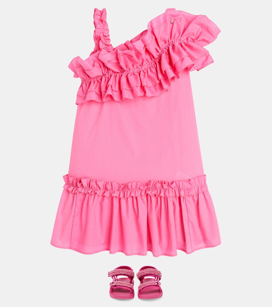  Monnalisa Monnalisa Ruffled Asymmetric Cotton Dress 